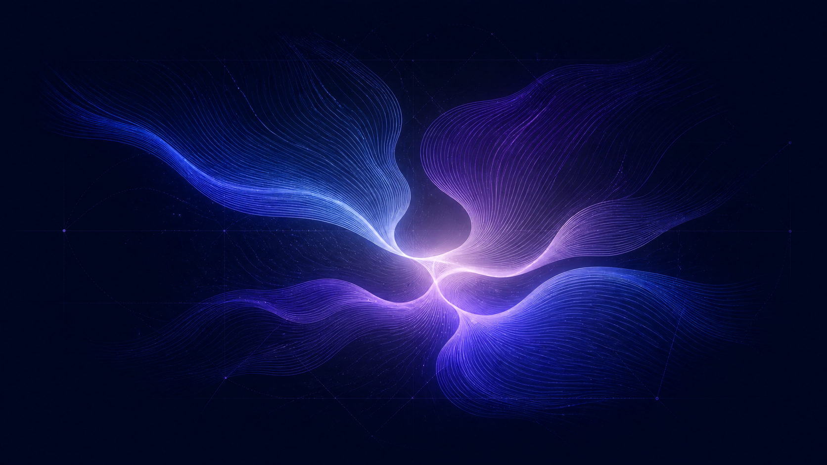 Abstract luminous fields connecting in a shared point of understanding